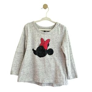 GAP Kids Disney Minnie Mouse Gray Long Sleeve Tee w/ Red Bow Design Girls 3T